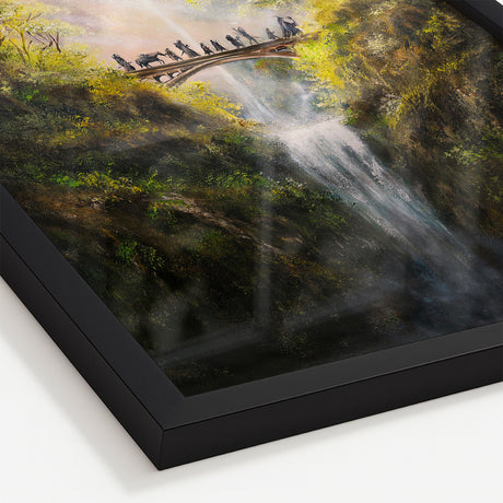 Crossing The Bridge - (Print) by Aronja-Art fantasy art traditional painting on fine art paper in a black frame