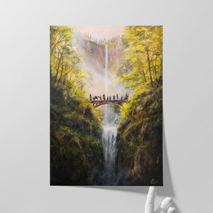 Crossing The Bridge - (Print) Aronja-Art art print in warm gold and green, painterly bridge scene