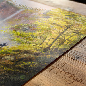 Crossing The Bridge - (Print) by Aronja-Art art print on textured fine art paper in yellow and gray.