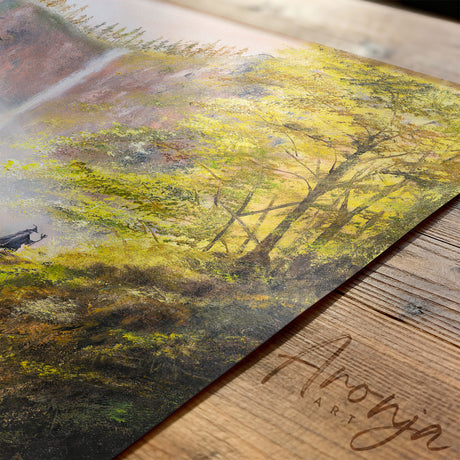 Crossing The Bridge - (Print) by Aronja-Art art print on textured fine art paper in yellow and gray.