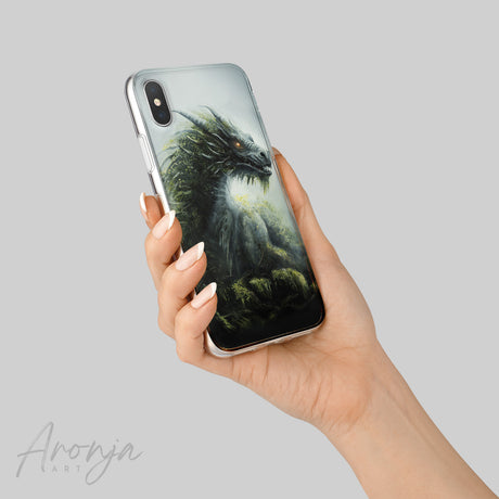 Lord of the Forest - Phone Case Aronja-Art phone case transparent blue-green with detailed green dragon face