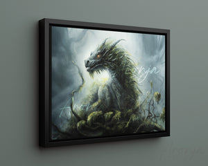 Lord of the Forest - Print by Aronja-Art fantasy art art print, framed dragon artwork in green and gray.
