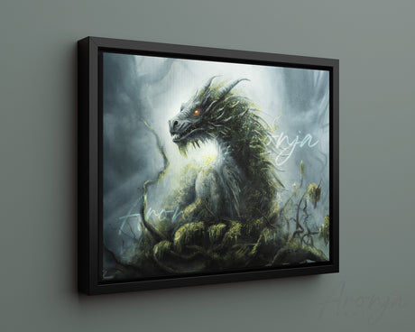 Lord of the Forest - Print by Aronja-Art fantasy art art print, framed dragon artwork in green and gray.