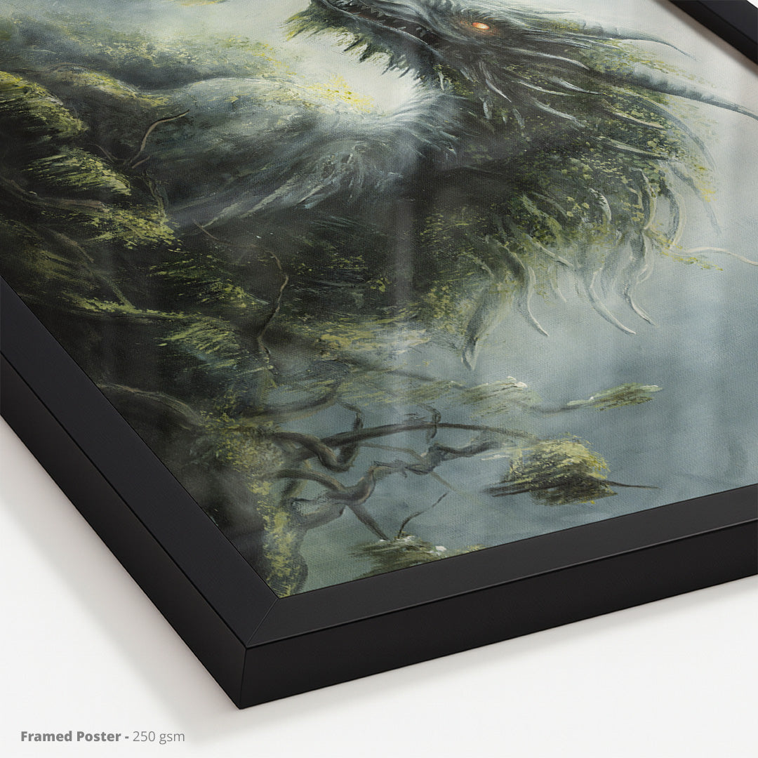 Lord of the Forest - Print Aronja-Art art print in fantasy art style, framed poster with dark green dragon.