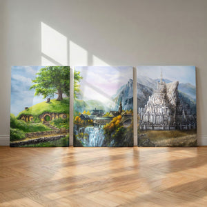 Three Locations - (Print) by Aronja-Art fantasy art art print set of three framed landscapes in soft daylight