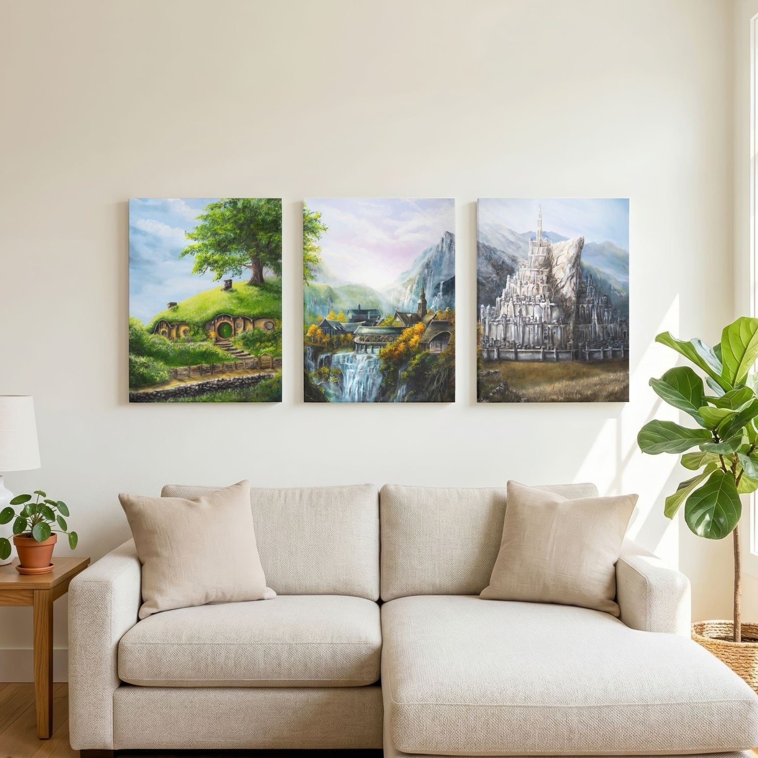 Three Locations - (Print) fantasy art art print set by Aronja-Art in framed landscape scenes.