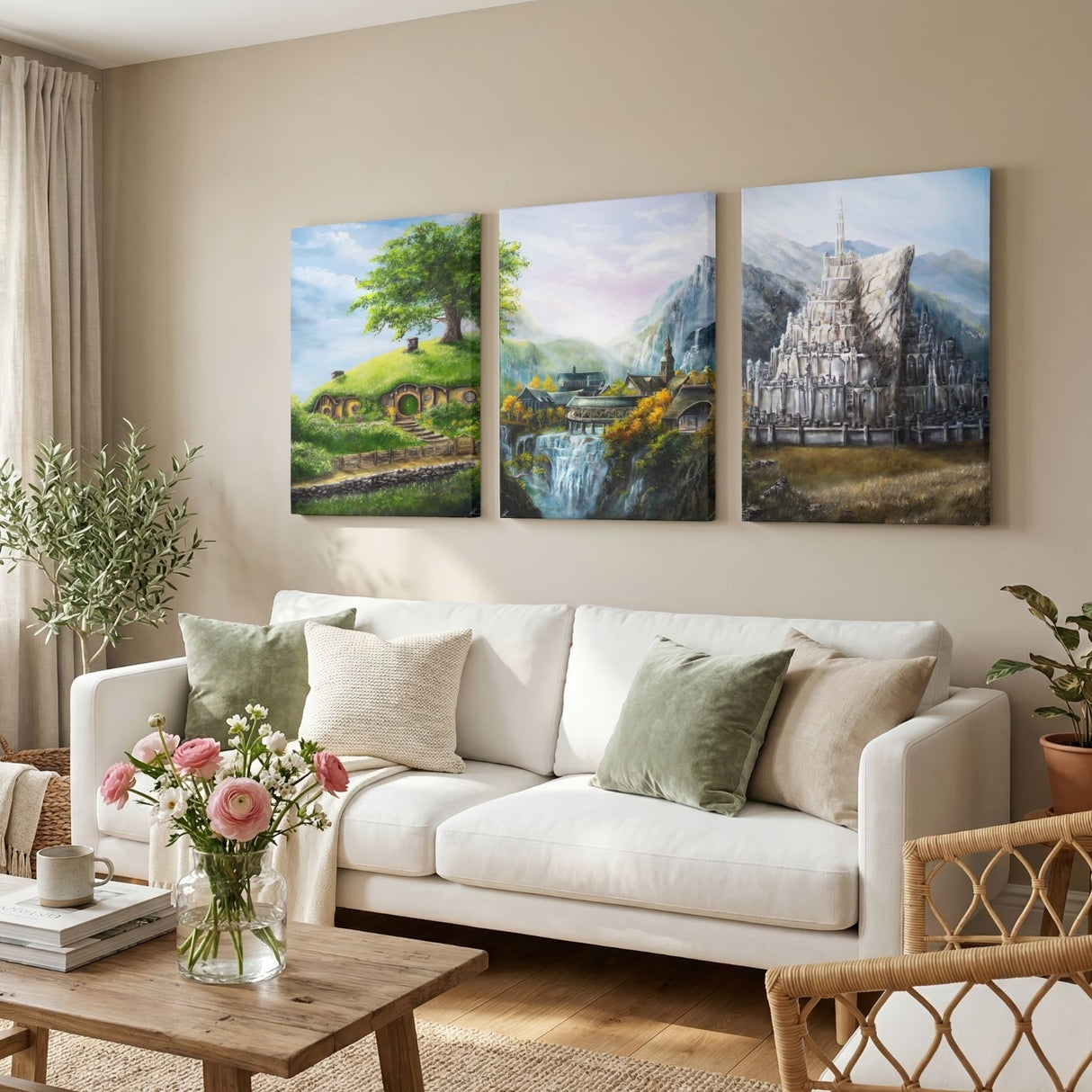 Three Locations - (Print) Aronja-Art art print fantasy art framed canvas set in pastel scenic tones on wall