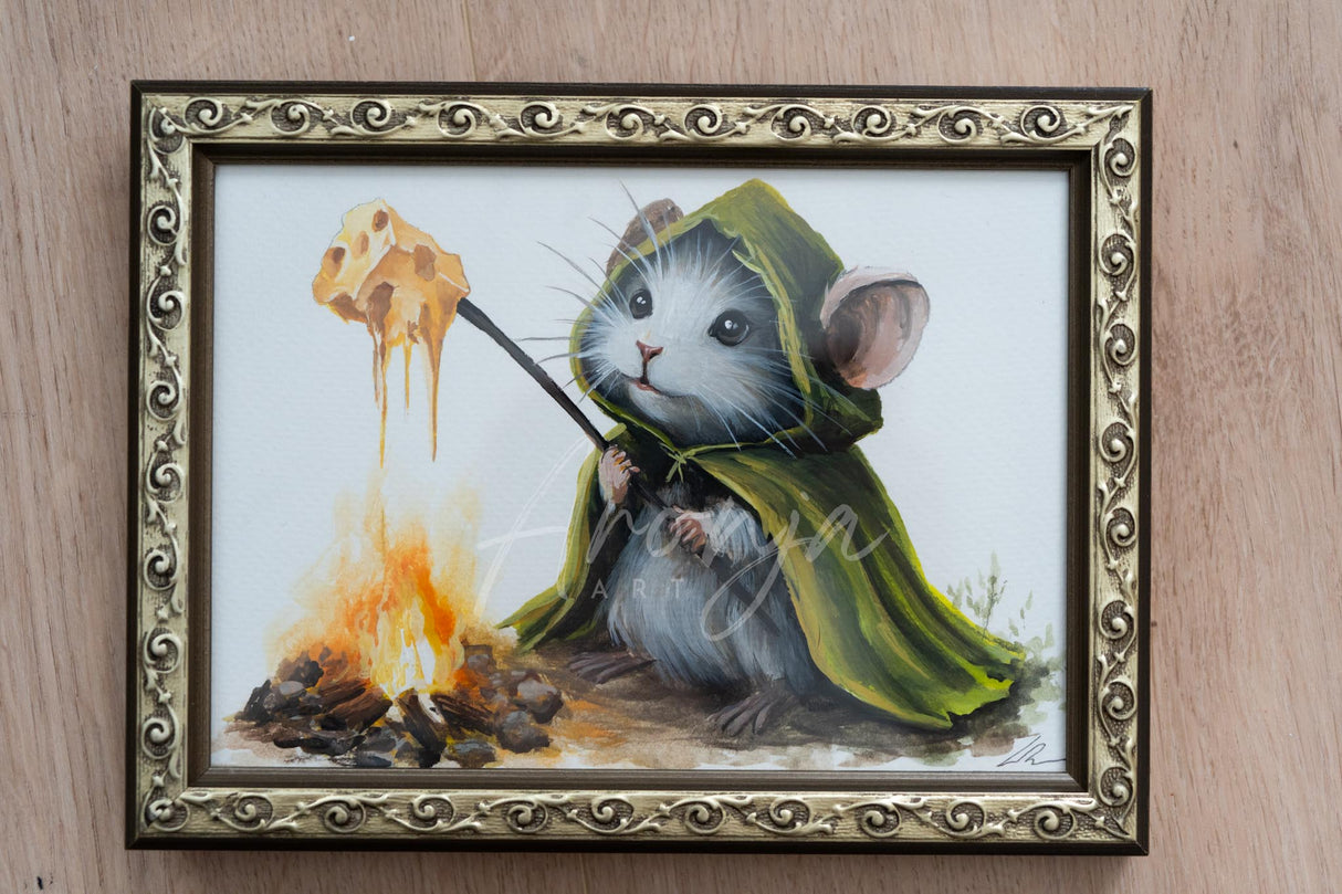 Mousewise with Cheese - Original Framed Gouache Painting