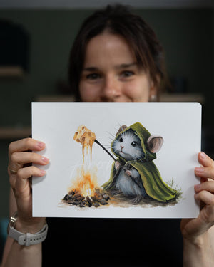 Mousewise with Cheese - Original Framed Gouache Painting