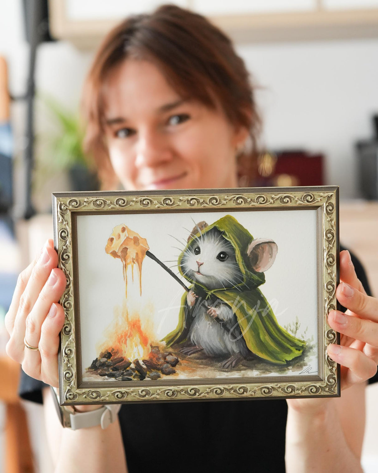 Mousewise with Cheese - Original Framed Gouache Painting