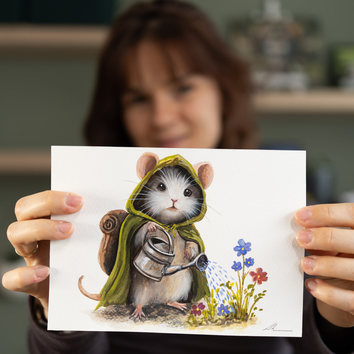 Mousewise the Gardener - Original Framed Gouache Painting