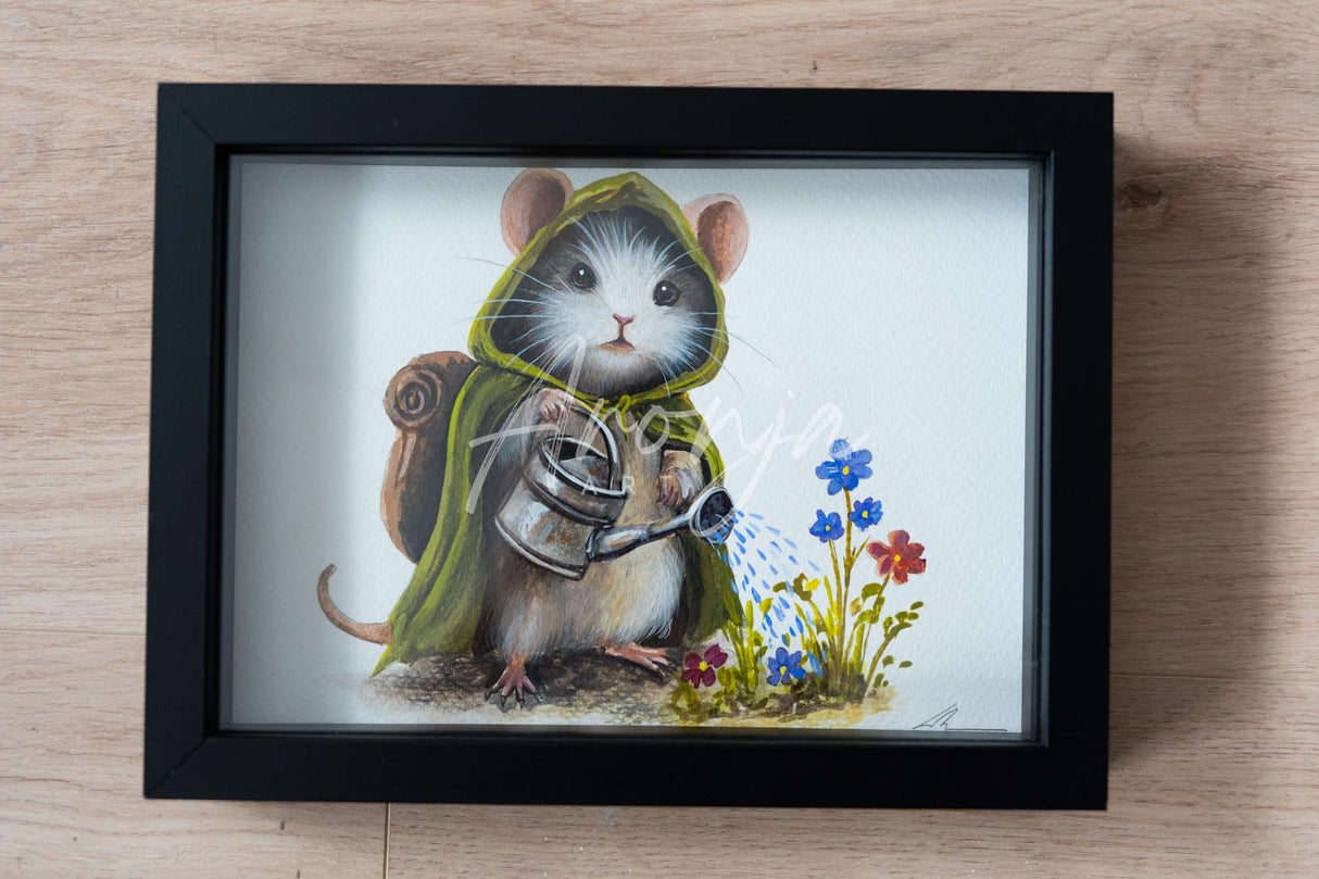 Mousewise the Gardener - Original Framed Gouache Painting