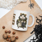 Mousewise "Carry Your Coffee" - Mug by Aronja-Art, cute white mug with mouse illustration in green.