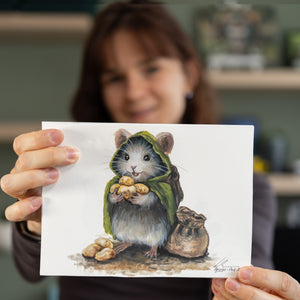Mousewise with Taters - Original Framed Gouache Painting