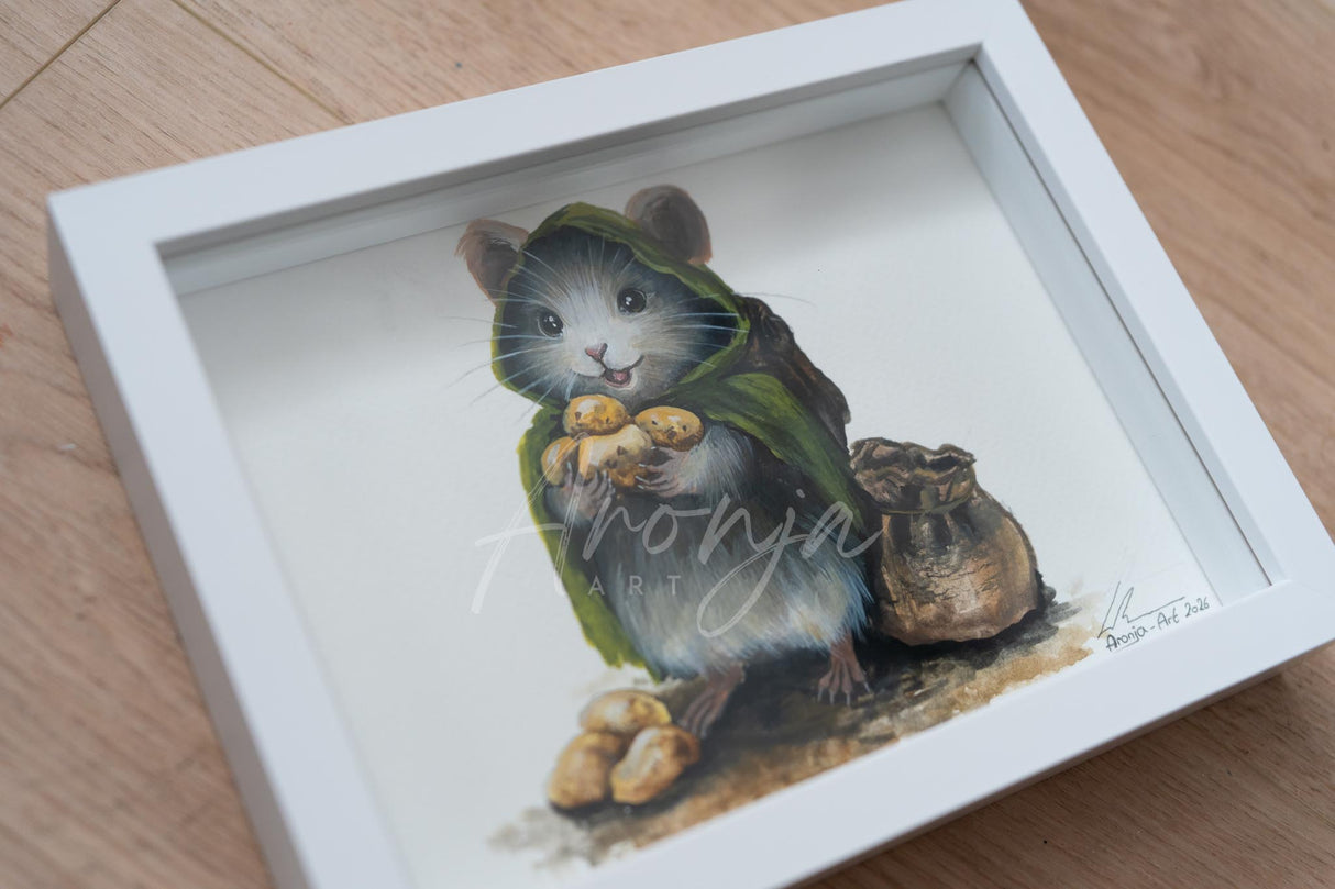 Mousewise with Taters - Original Framed Gouache Painting