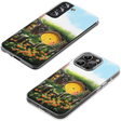 Phone Case - Sam's House featuring fantasy art of a round yellow door set into a grass-covered hill with vibrant flowers and a clear blue sky background.