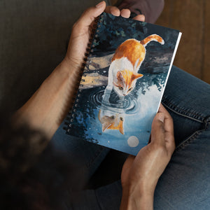 Reflections- Spiral notebook by Aronja-Art, blue soft cover with Wire-O binding and cat artwork