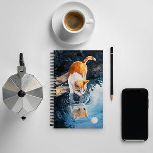 Reflections- Spiral notebook by Aronja-Art, soft-touch coated cover in blue and orange with cat art