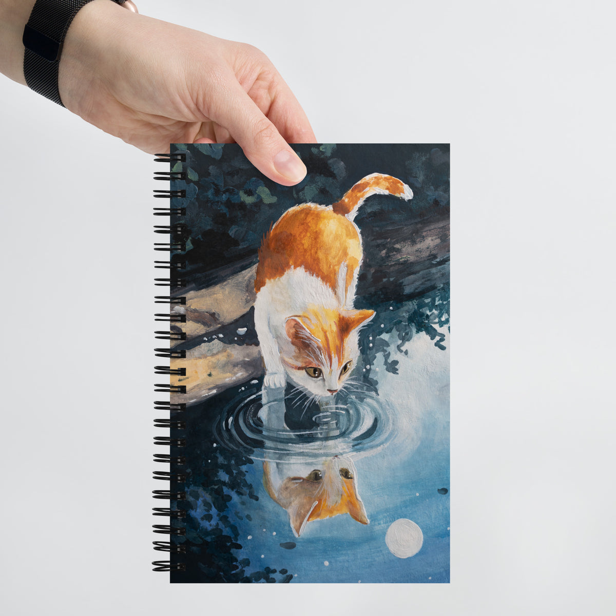 Reflections Aronja-Art spiral notebook with a soft-touch coated cover, blue and orange cat artwork
