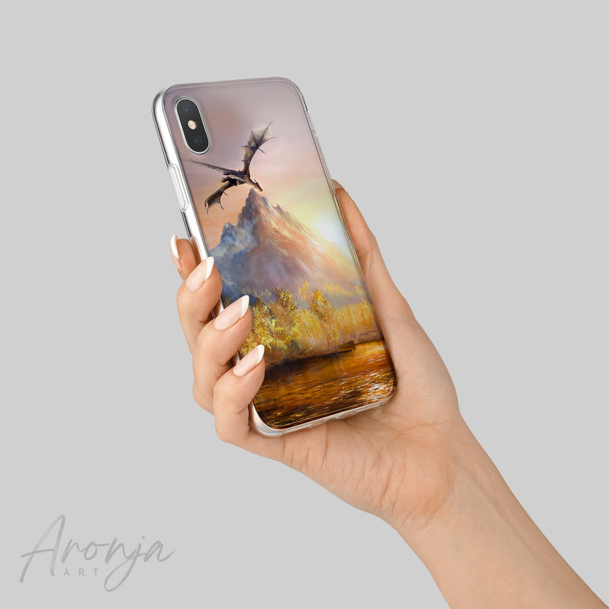 Phone Case - The Rift Aronja-Art gaming inspired hand-painted fantasy art phone case with dragon scene