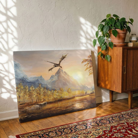 Rift (Print) hand-painted fantasy art art print with dragon flying over mountains and autumn forest