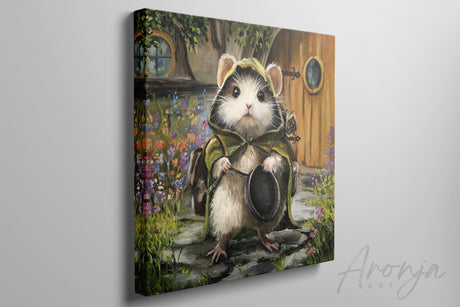 Mousewise- Square Print by Aronja-Art, framed wall art with a green and wood mouse scene