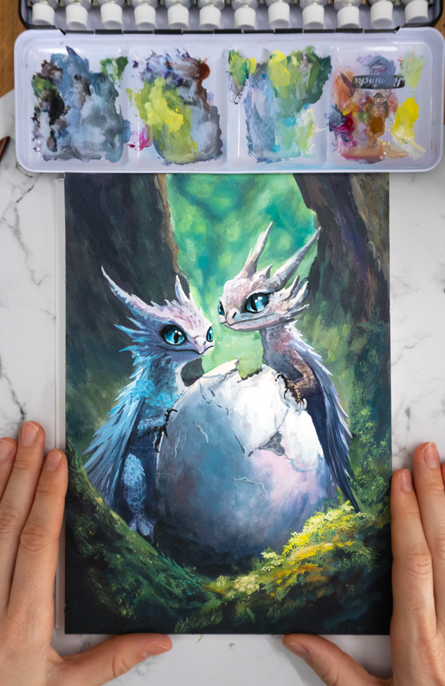 Siblings - Phone Case by Aronja-Art in white, vivid dragon watercolor art with blue eyes for phone protection