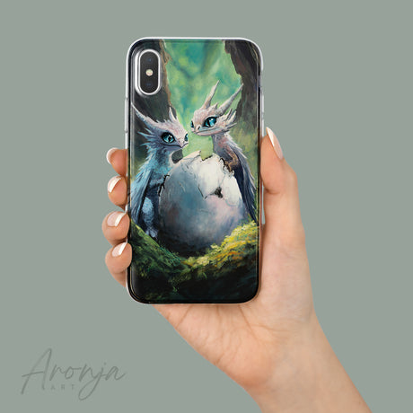 Siblings - Phone Case by Aronja-Art phone case black with watercolor twin birds on a forest scene