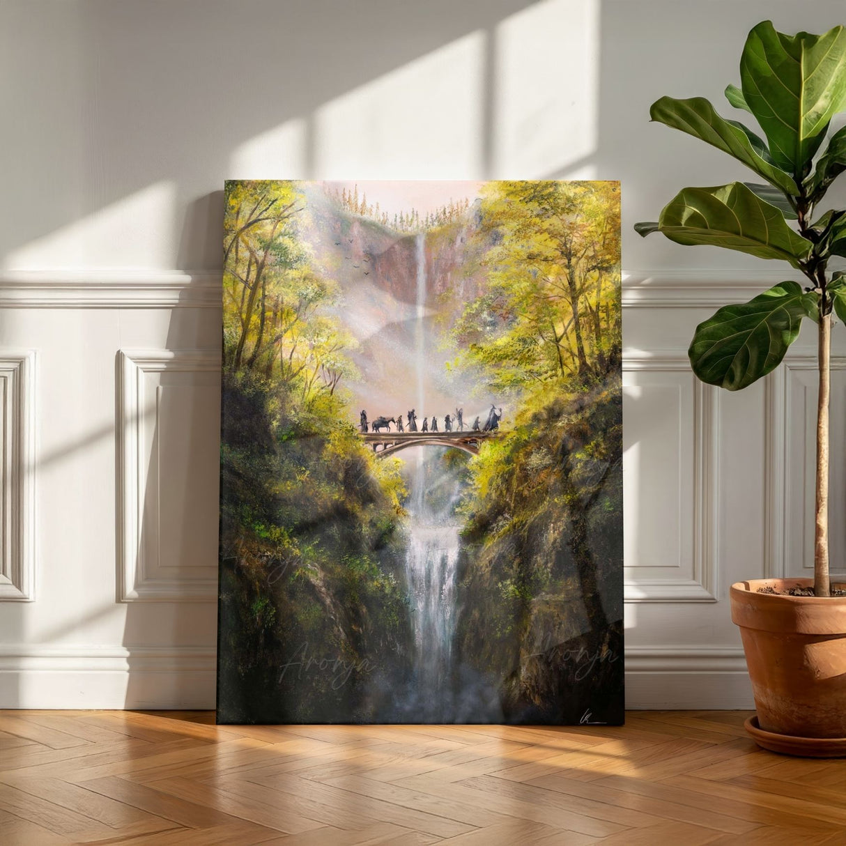 Crossing The Bridge - (Print) Aronja-Art art print shows fantasy art traditional painting, hand-painted original art style.