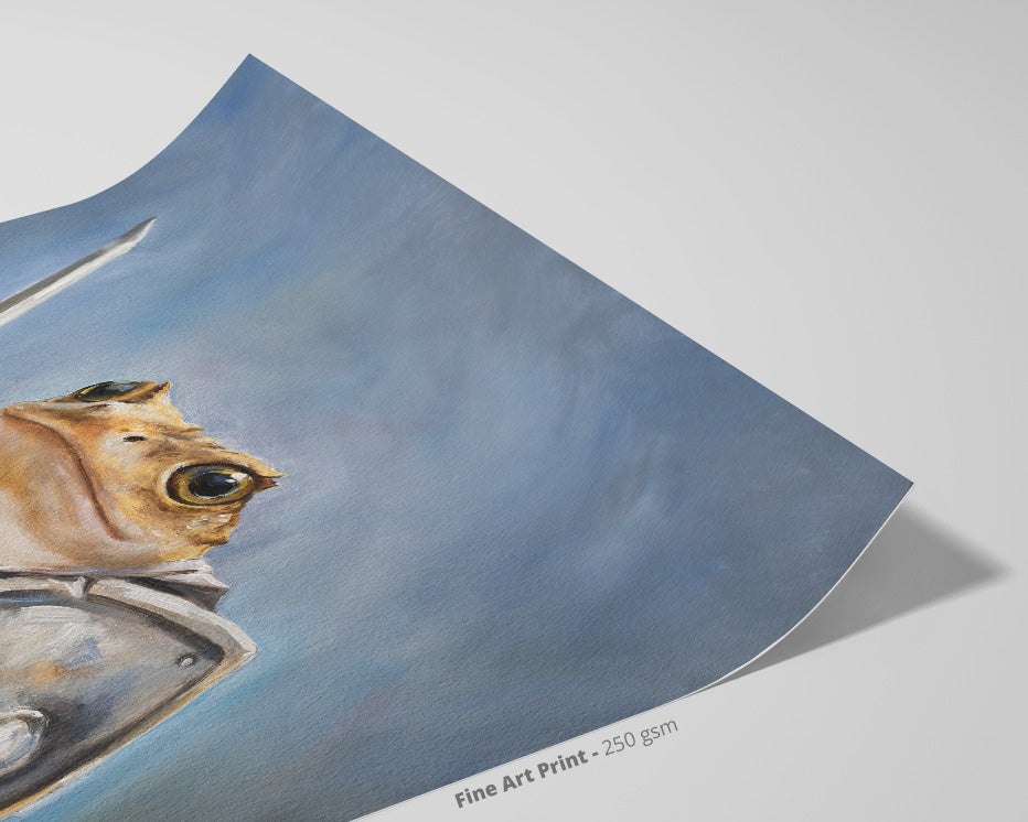 Toad Warrior (Print) fantasy art art print in cool blue, traditional painting details on fine art paper.