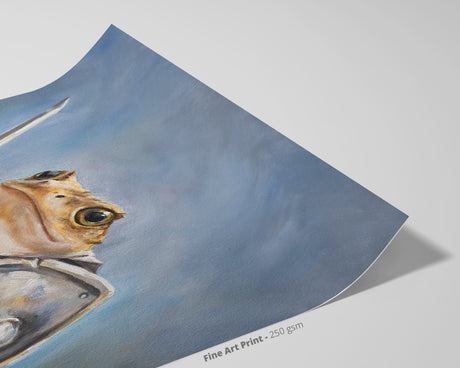 Toad Warrior (Print) fantasy art art print in cool blue, traditional painting details on fine art paper.