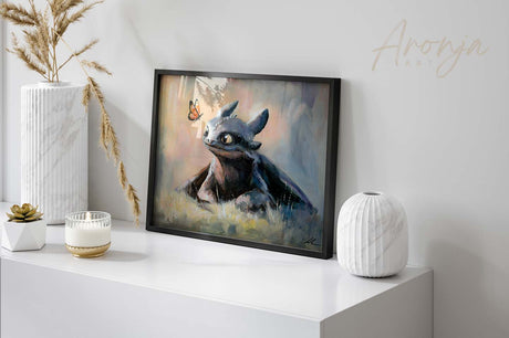 Toothless - Print by Aronja-Art framed art print, fantasy art in traditional painting, hand-painted original art on fine art paper