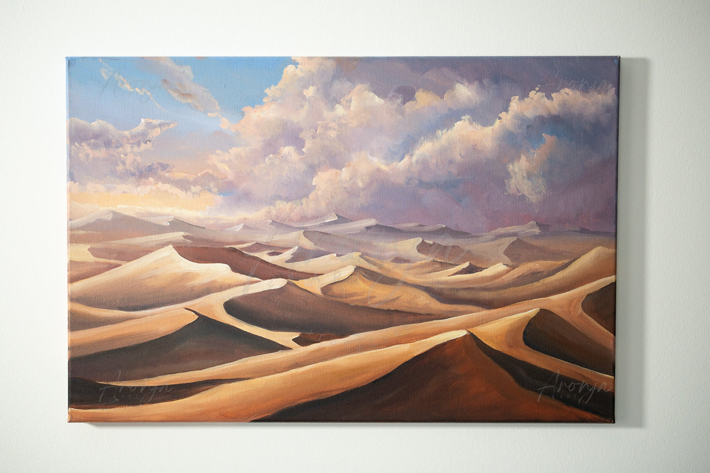 SORCERY Gothic Original Painting "Vast Desert" - 60x40cm / Acrylics showcasing hand-painted fantasy landscapes with warm desert dunes under dramatic skies, inspired by traditional fine art and gaming culture, Fantasy Landscapes, Dragons, Creatures and gaming art.