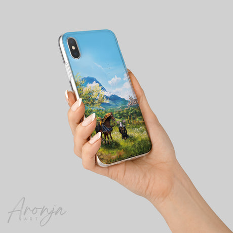 Phone Case - Happy End Aronja-Art blue art print with fantasy landscape and characters