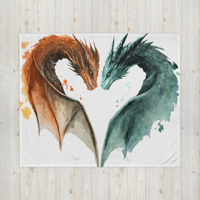 Dragonheart - Blanket by Aronja-Art fantasy art traditional painting art print in teal and amber watercolor style