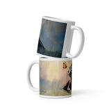 Toothless - Mug by Aronja-Art, white ceramic mug with blue fantasy artwork and cute dragon face.
